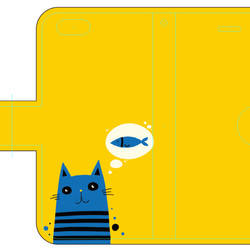 新品送料無料 iPhoneケース 手帳型 魚思う猫 黄色 ねこ ネコ CAT キャット neko 1枚目の画像