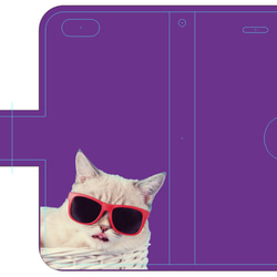新品送料無料 iPhoneケース 手帳型 サングラス猫 紫 ねこ ネコ CAT キャット neko 1枚目の画像