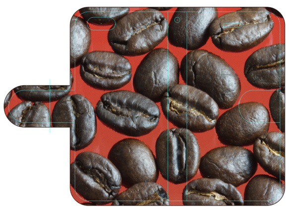 即納送料無料 iPhoneケース 手帳型 コーヒー豆 赤 お腹が減るケース 1枚目の画像