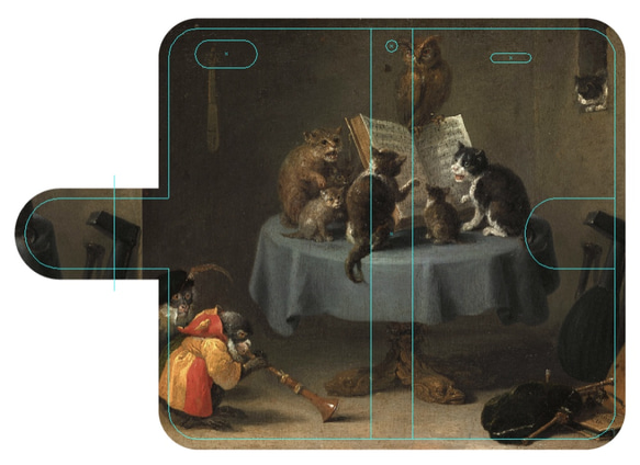 新品送料無料 iPhoneケース 手帳型　猫の音楽会 ダフィット・デニールス 1枚目の画像
