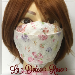 立体布マスク　花柄＋ピンクチュールレース 5枚目の画像