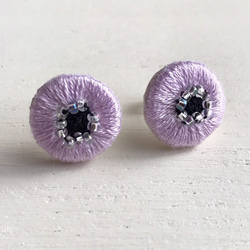 銀蓮花刺繡耳環[紫色] 第2張的照片