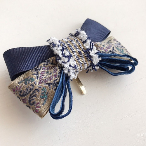 4種のリボンポニーフック【青】 その他ヘアアクセサリー ななつき刺繍 