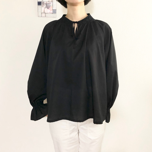 Mfil/ブラックリボン長袖ブラウス/未使用 長袖フリルのリボンブラウス 黒 ブラウス cotonpiece 通販 8441030