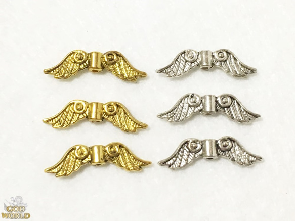【L-28i】天使の羽 アクセサリーパーツ ゴールド&シルバー 6個セット 1枚目の画像