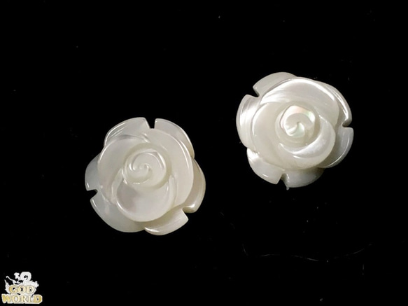 【L-38a】マザーオブパール 薔薇 2個セット　10×5mm 1枚目の画像