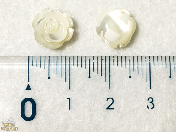 【L-38a】マザーオブパール 薔薇 2個セット　10×5mm 2枚目の画像