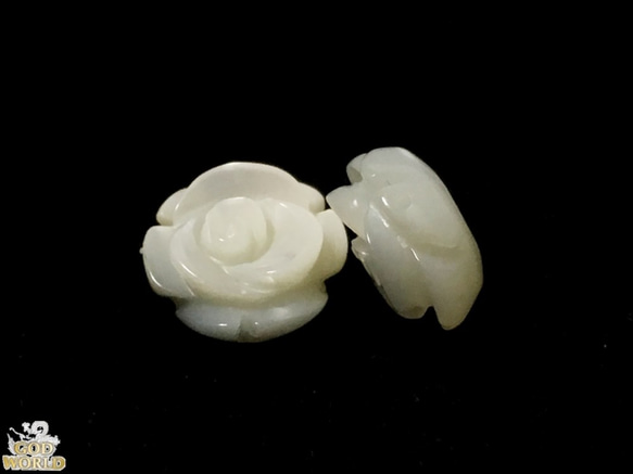 【L-38a】マザーオブパール 薔薇 2個セット　10×5mm 4枚目の画像