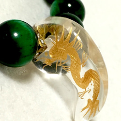 [C-12]綠虎眼石龍雕刻寶石晶體手鍊 第4張的照片