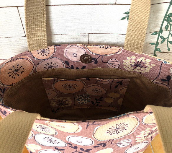 再販☆トートバッグ（北欧、綿毛、フラワー）くすみピンク 3枚目の画像