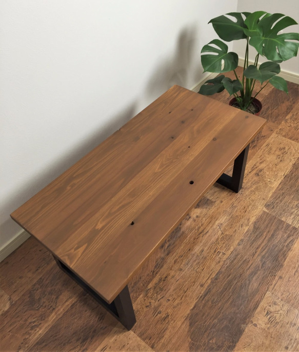 【Creema限定　送料無料】杉の無垢材を使ったローテーブル　45ｘ90cm　チーク色 2枚目の画像