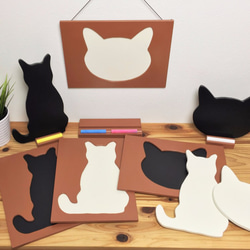 白猫のチョークボード（顔型）　チョークが置けるスタンド付き黒板 5枚目の画像