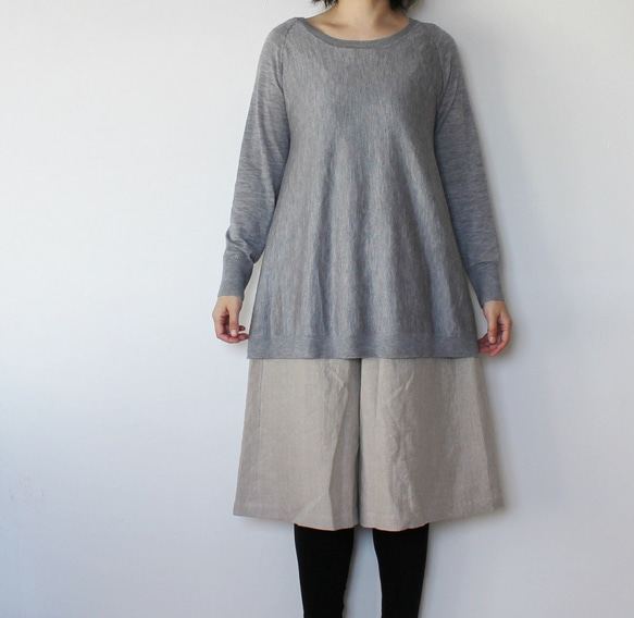 A級国産リネンのゆったりガウチョ風キュロットスカート 7枚目の画像