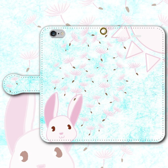 iPhone Android筆記本類型智能手機保護殼Rabbit Dandelion Cute Blue ver。[免費送貨] 第1張的照片