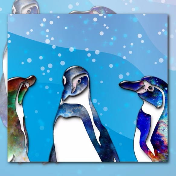 iPhone Android 手帳型スマホケース ペンギン 宇宙 ブルーver. 【送料無料】 2枚目の画像
