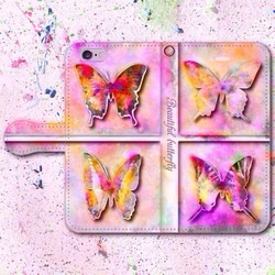 iPhone Android 手帳型スマホケース 蝶 butterfly【送料無料】 1枚目の画像