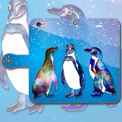 iPhone Android的筆記本型手機殼企鵝宇宙藍色版本。免費送貨 第1張的照片