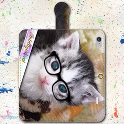 iPhone Android的筆記本型手機殼小貓眼鏡免費送貨 第2張的照片