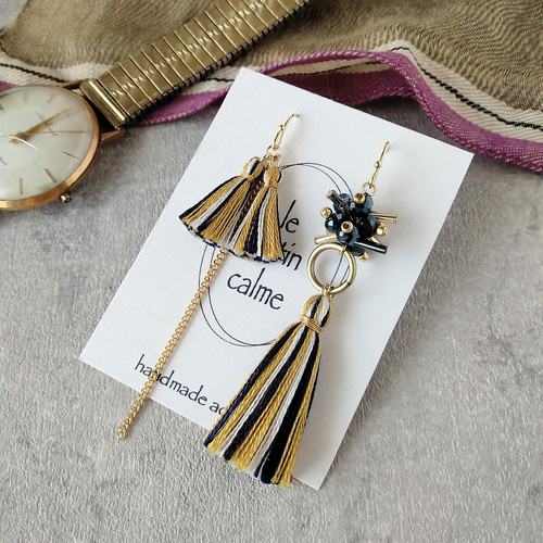 タッセル フリンジ アシンメトリー ピアス イヤリング ノン