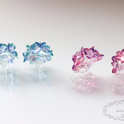 紫陽花のクリアピアス(ピンク×パープル) 3枚目の画像