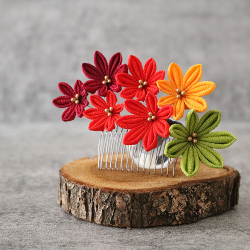 紅葉-もみじ-】つまみ細工のヘアコーム ☆ 伝統工芸 かんざし 四季