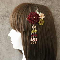 【えんじ】クリップ付きかんざし ★ つまみ細工　髪飾り　成人式　結婚式　卒業式　七五三　ウェディング　色打掛　浴衣 4枚目の画像