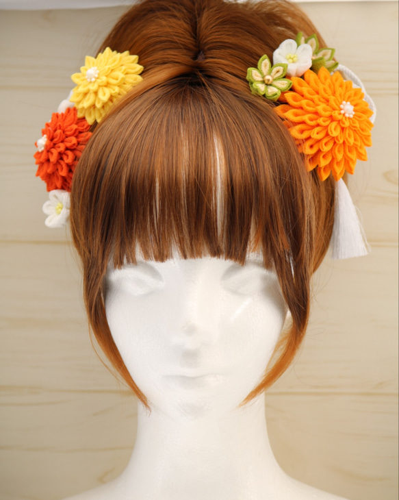【オレンジ系】髪飾りセット ★ つまみ細工 4枚目の画像