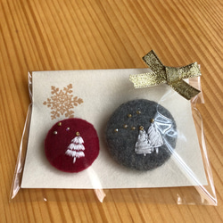 ビーズ刺繍ブローチセットクリスマス　赤 3枚目の画像