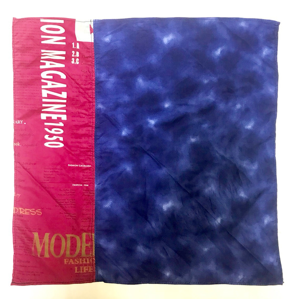 パラフィンキャンバス×本革　スカーフ(ブルーxピンク)ミニトートバッグ　 4枚目の画像