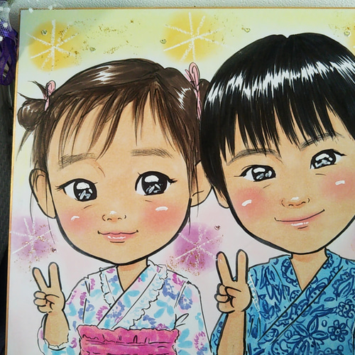 似顔絵オーダー　似顔絵　色紙　８名様 入園入学祝い 似顔絵オーダー 似顔絵 B4 8名様 イラスト - イラスト