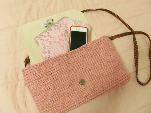 パステル刺繍のクラッチバッグ（pink） 4枚目の画像