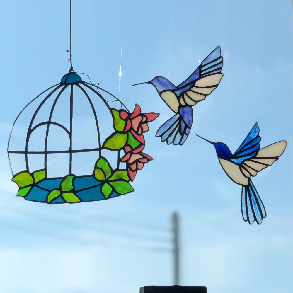 ステンドグラス サンキャッチャー  Bird cage