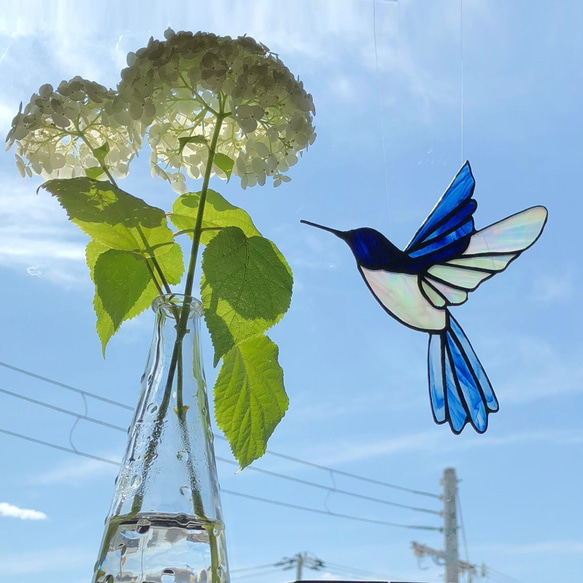 Junko さま ご注文作品  ステンドグラス サンキャッチャー ハチドリ ～Hummingbird～ B 1枚目の画像