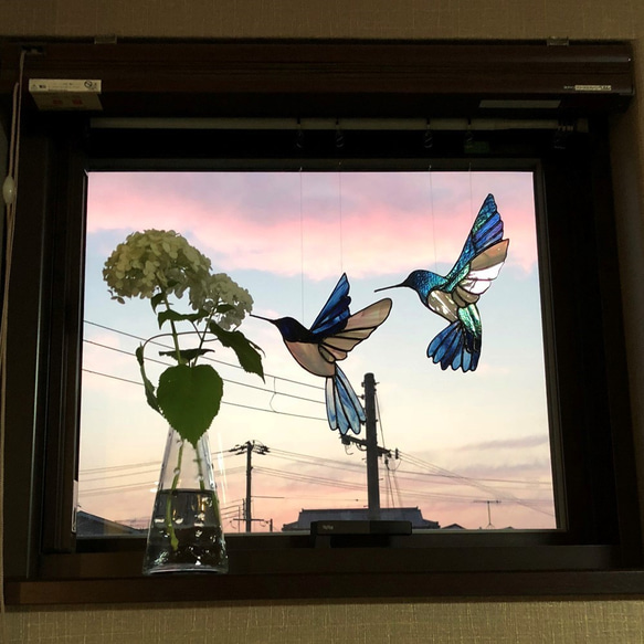 Junko さま ご注文作品  ステンドグラス サンキャッチャー ハチドリ ～Hummingbird～ B 3枚目の画像