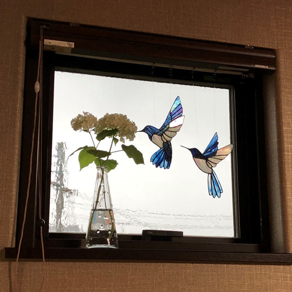 Junko さま ご注文作品  ステンドグラス サンキャッチャー ハチドリ ～Hummingbird～ B 5枚目の画像