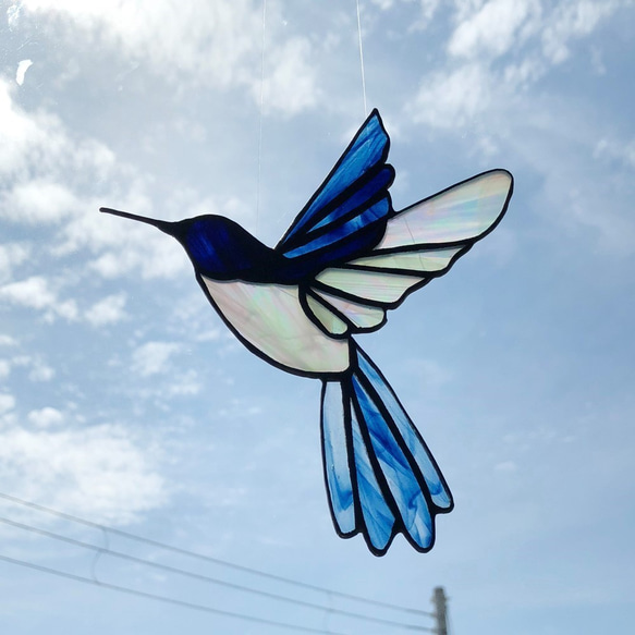 Junko さま ご注文作品  ステンドグラス サンキャッチャー ハチドリ ～Hummingbird～ B 7枚目の画像