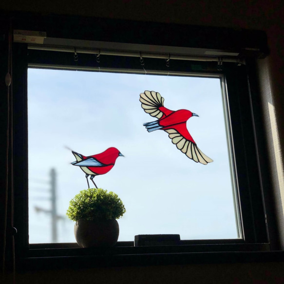 ステンドグラス サンキャッチャー 　赤い鳥 ～アパパネ B～ 2枚目の画像