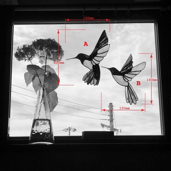 【グリーンママ さま ご注文作品】ステンドグラス サンキャッチャー ハチドリ ～Hummingbird～ A 4枚目の画像
