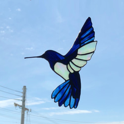 【グリーンママ さま ご注文作品】ステンドグラス サンキャッチャー ハチドリ ～Hummingbird～ A 7枚目の画像