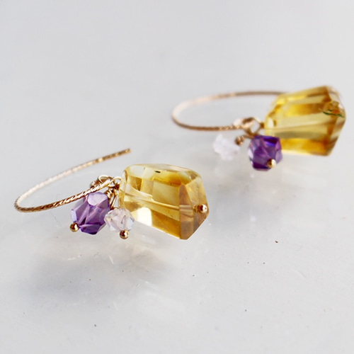 送料無料］14KGF 夏と秋の果実ピアス(シトリン・アメジスト