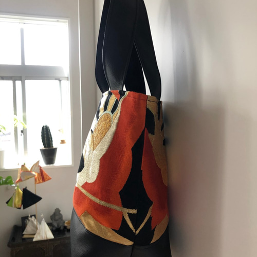 ハンドメイド 帯 リメイク リュック 古典柄 鶴 ハンドメイド 帯 リメイク リュック 古典柄 鶴