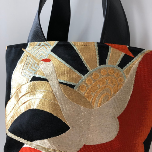 ハンドメイド 帯 リメイク リュック 古典柄 鶴 ハンドメイド 帯 リメイク リュック 古典柄 鶴