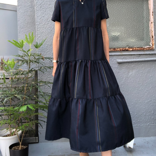 公式の店舗 訳あり10%OFF 1点もの 紬ティアードワンピース 着物リメイク ワンピース