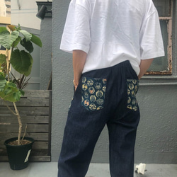デニムパンツ　着物リユースデカポケット ユニセックス　フリーサイズ 6枚目の画像