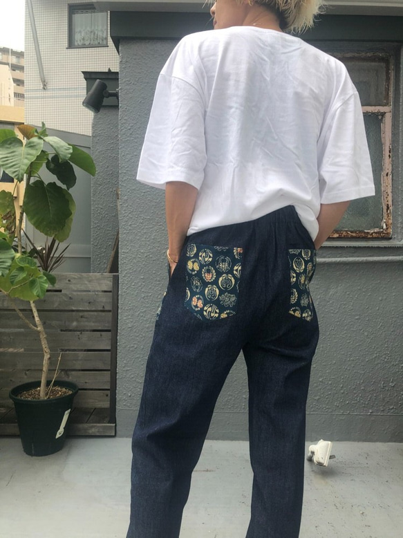 デニムパンツ　着物リユースデカポケット ユニセックス　フリーサイズ 6枚目の画像