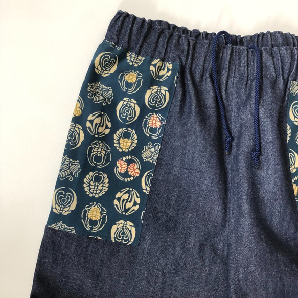 デニムパンツ　着物リユースデカポケット ユニセックス　フリーサイズ 7枚目の画像