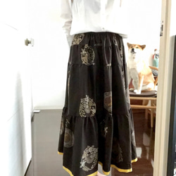 アンティーク大島紬リメイク　ティアードスカート 2枚目の画像