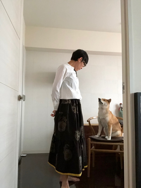 アンティーク大島紬リメイク　ティアードスカート 3枚目の画像