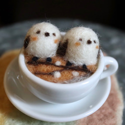 羊毛フェルトラテアート 2匹のシマエナガ A 羊毛フェルト siro 通販