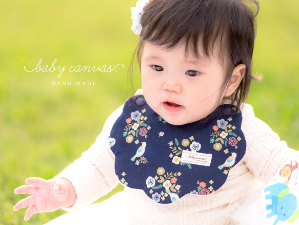 ゴム紐レトロな花と鳥さんスタイ 1枚目の画像